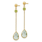 14K Round Peridot/Pear Green Quartz Chain Dangle Post Earrings