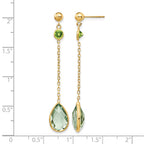 14K Round Peridot/Pear Green Quartz Chain Dangle Post Earrings