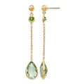 14K Round Peridot/Pear Green Quartz Chain Dangle Post Earrings