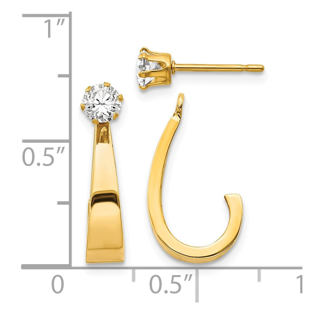 14k Polished J-Hoop Jackets with 4mm CZ Stud Earrings