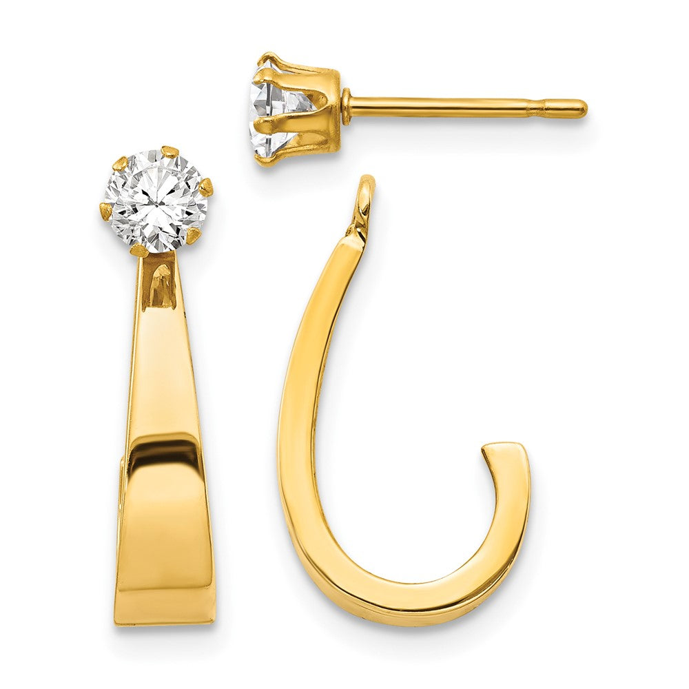 14k Polished J-Hoop Jackets with 4mm CZ Stud Earrings