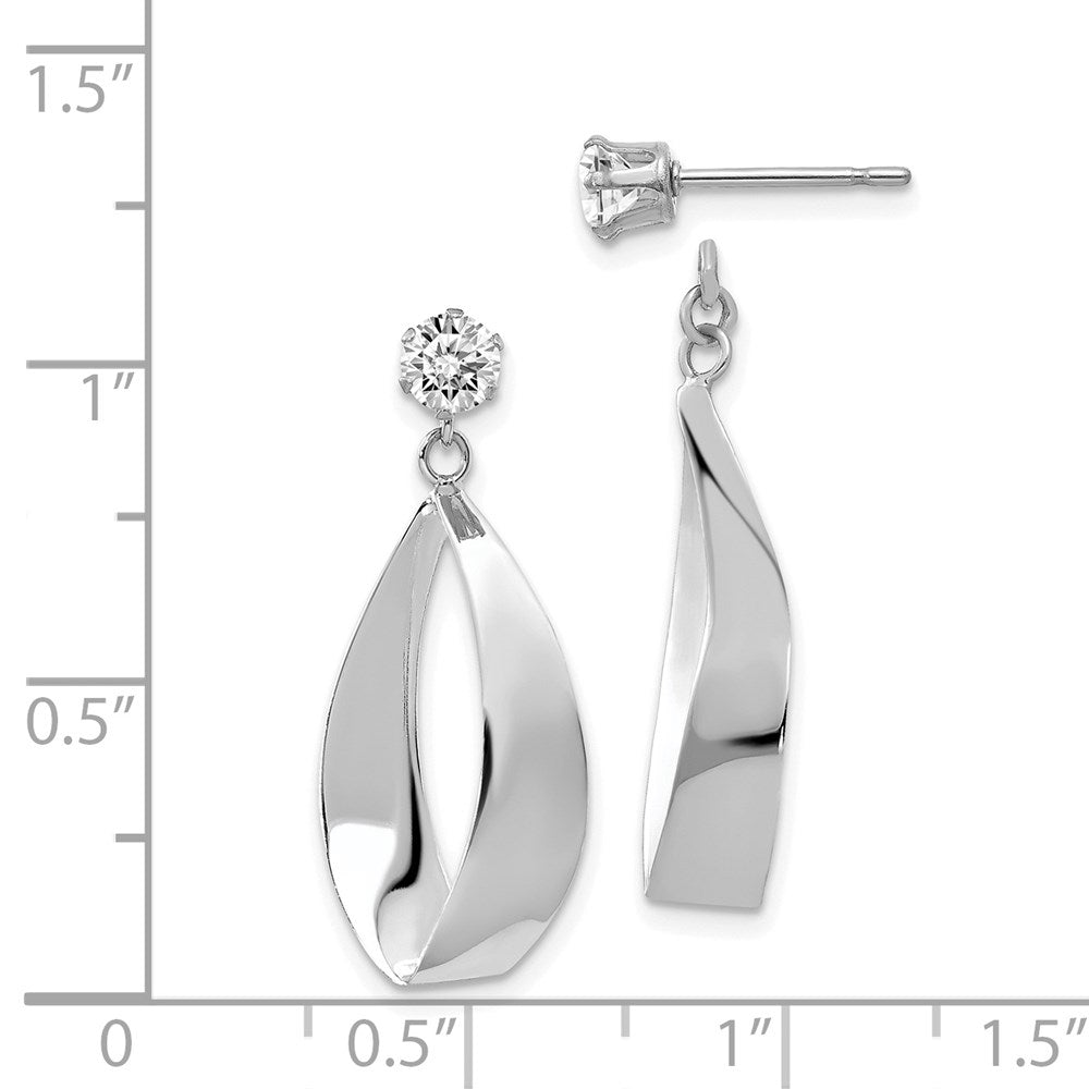 14k White Gold Polished Oval Dangle Jackets with 4mm CZ Stud Earrings