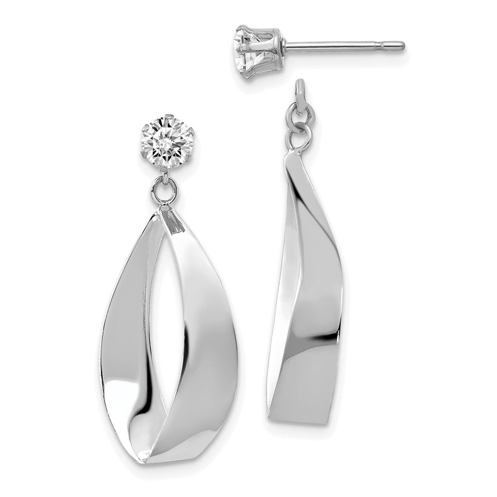 14k White Gold Polished Oval Dangle Jackets with 4mm CZ Stud Earrings