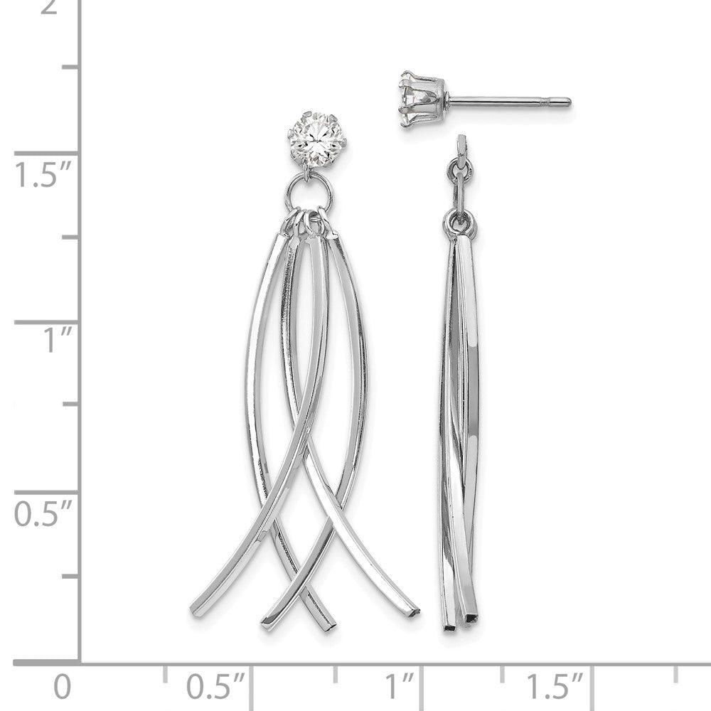 14k White Gold Curved Dangle Jackets with 4mm CZ Stud Earrings