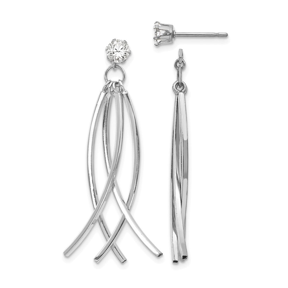 14k White Gold Curved Dangle Jackets with 4mm CZ Stud Earrings