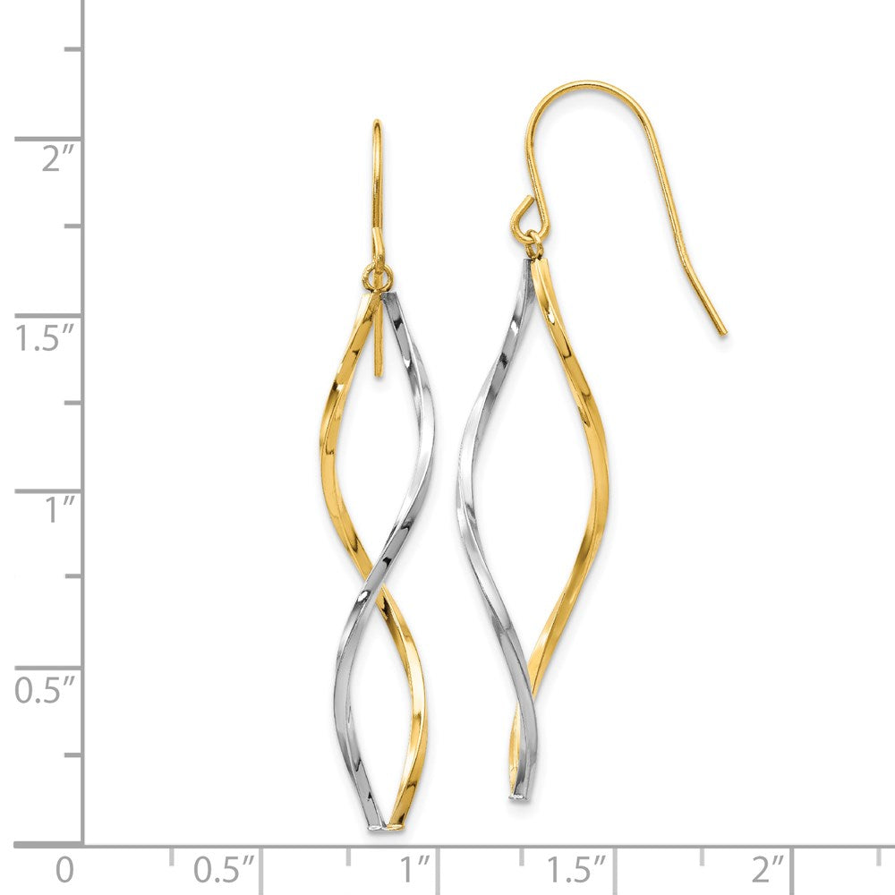14k Two-tone Twist Dangle French Hook Earrings