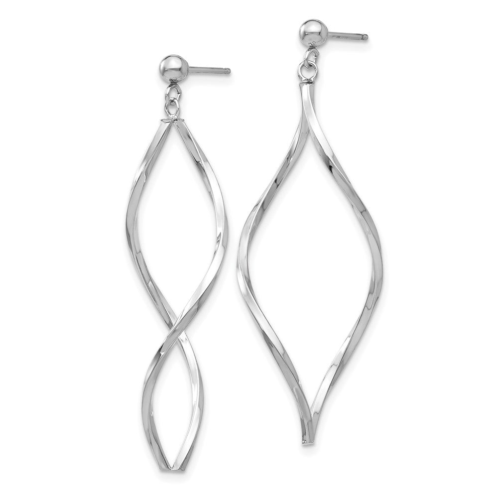14k White Gold Twisted Oval Dangle Post Earrings
