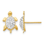 14k White Crystal Turtle Post Earrings