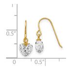 14k Crystal Heart Dangle French Hook Earrings