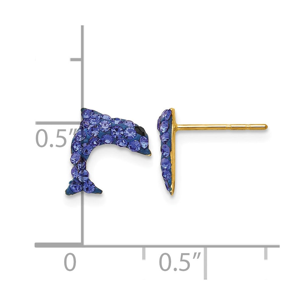 14k Blue Crystal Dolphin Post Earrings