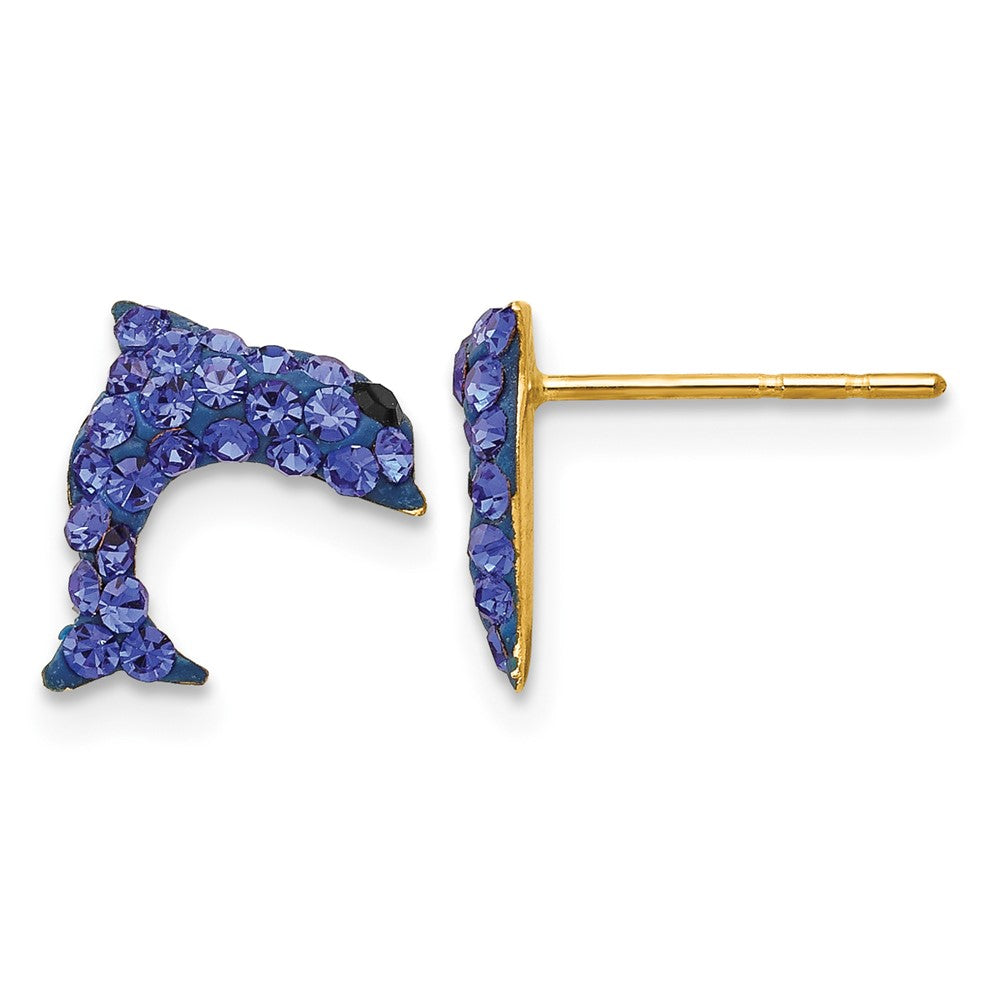 14k Blue Crystal Dolphin Post Earrings