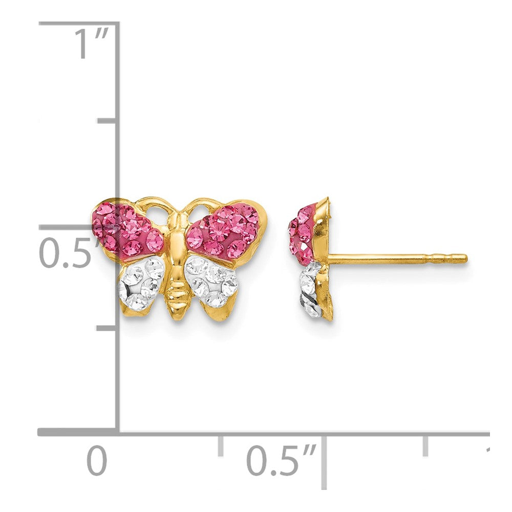 14k Pink and White Crystal Butterfly Post Earrings