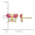 14k Pink and White Crystal Butterfly Post Earrings