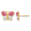 14k Pink and White Crystal Butterfly Post Earrings