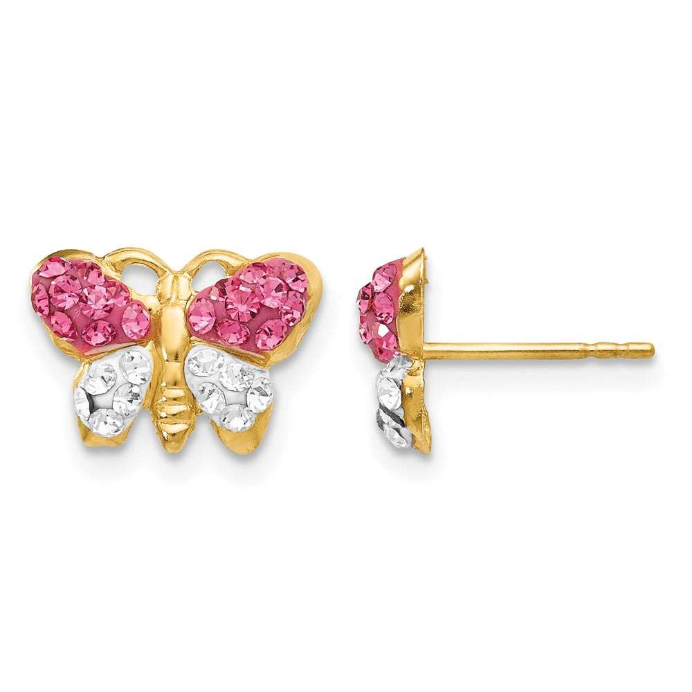 14k Pink and White Crystal Butterfly Post Earrings