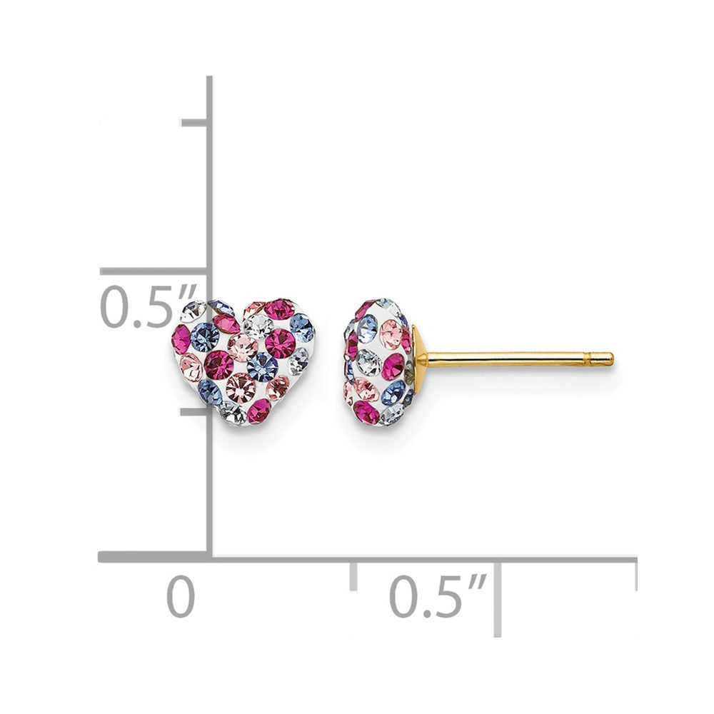 14k 6mm Multi-colored Crystal Heart Post Earrings