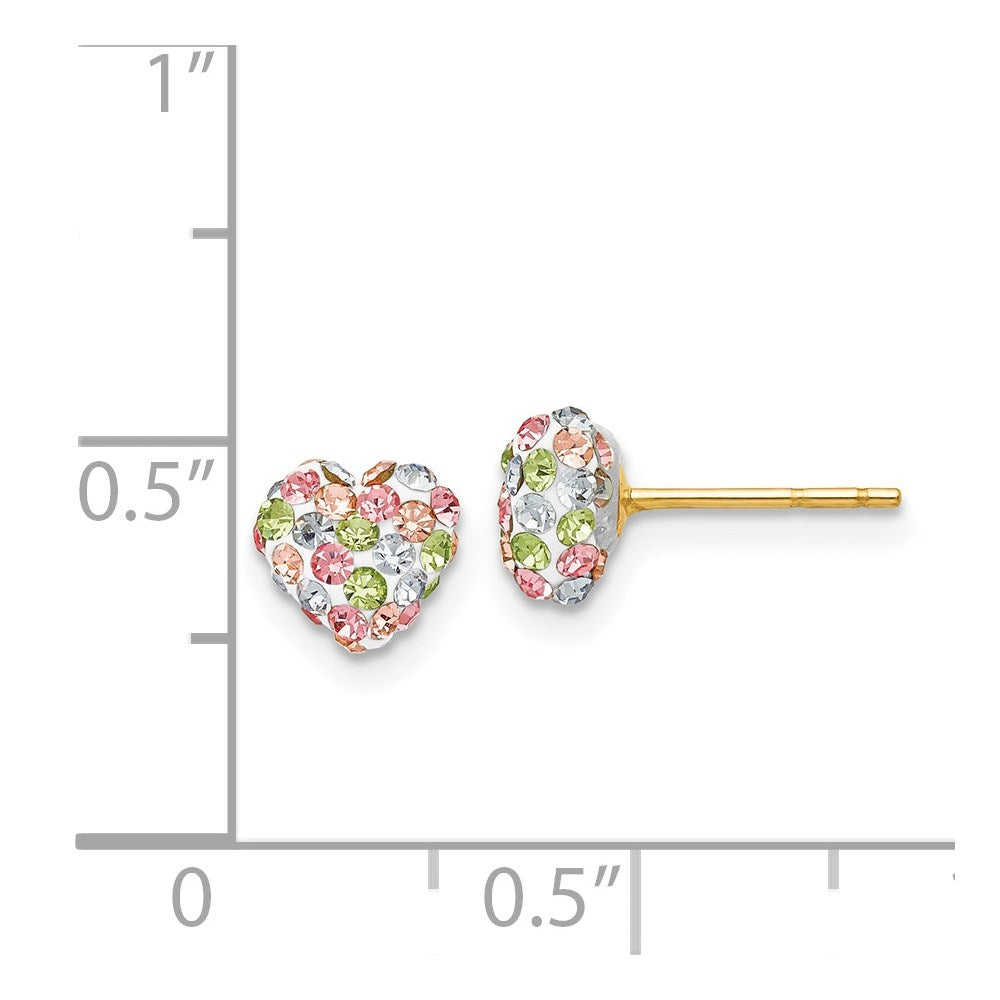 14k 6mm Pastel Multi-colored Crystal Heart Post Earrings