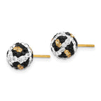 14k 8mm Leopard Pattern White/Black/Yellow Crystal Round Ball Post Earrings