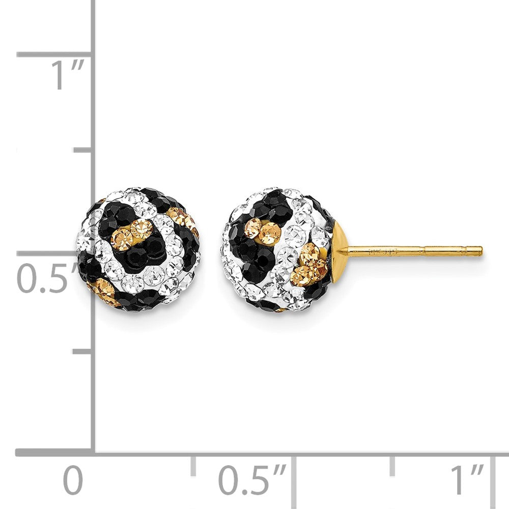 14k 8mm Leopard Pattern White/Black/Yellow Crystal Round Ball Post Earrings