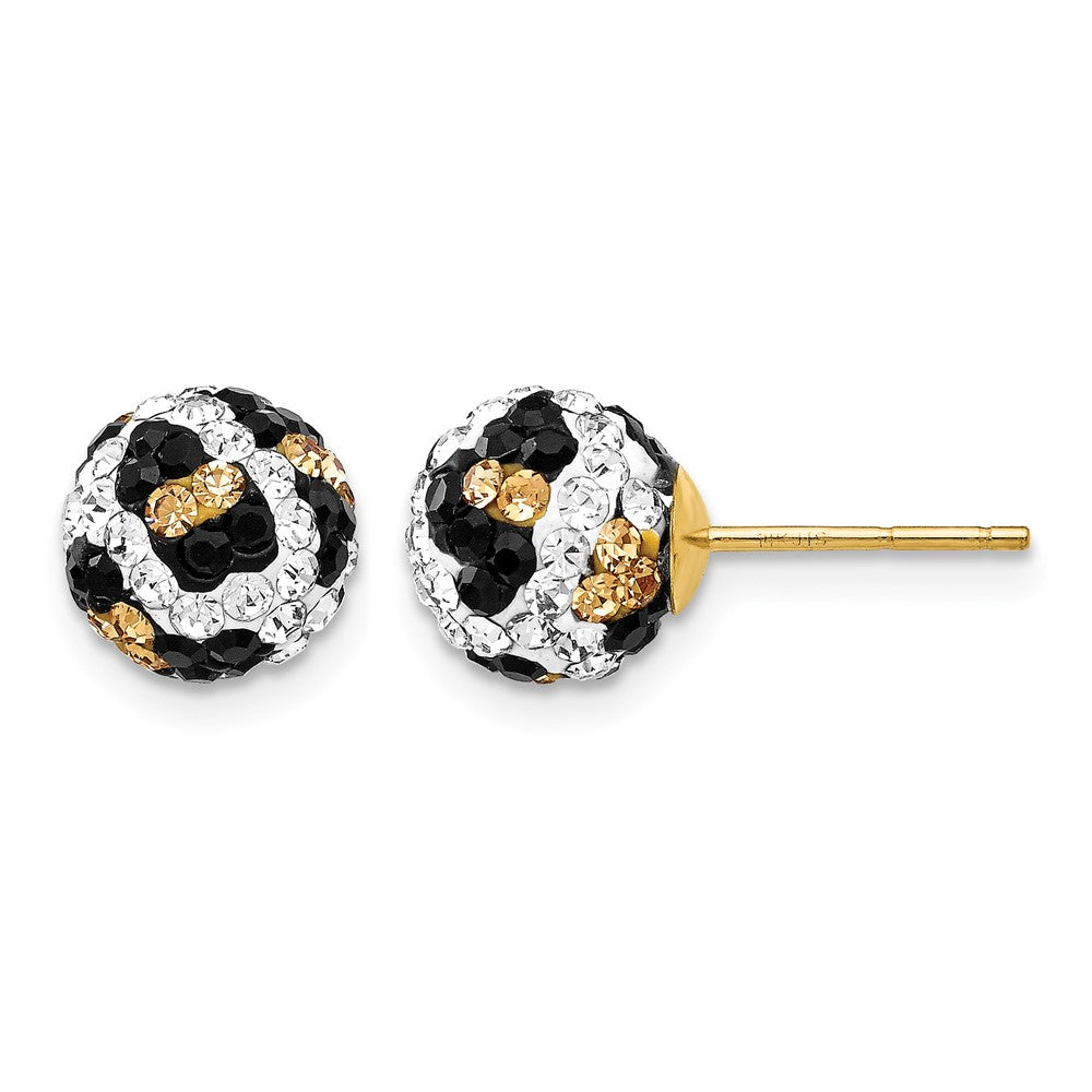 14k 8mm Leopard Pattern White/Black/Yellow Crystal Round Ball Post Earrings