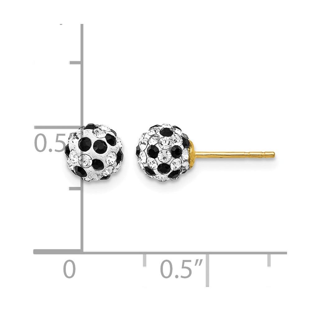 14k 6mm Black and White Crystal Round Ball Post Earrings