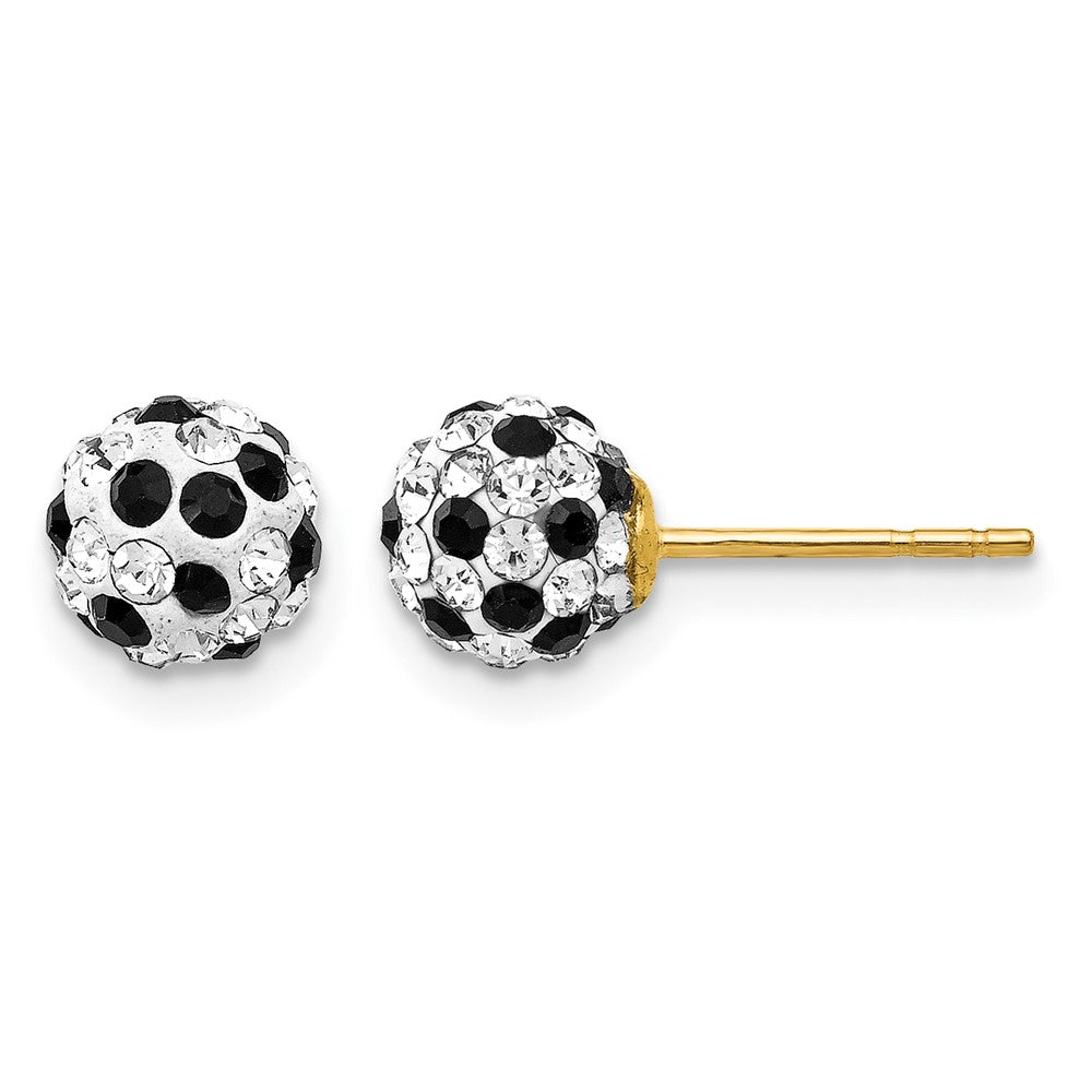 14k 6mm Black and White Crystal Round Ball Post Earrings