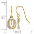14k Two-tone Textured Intertwined Ovals Dangle French Hook Earrings