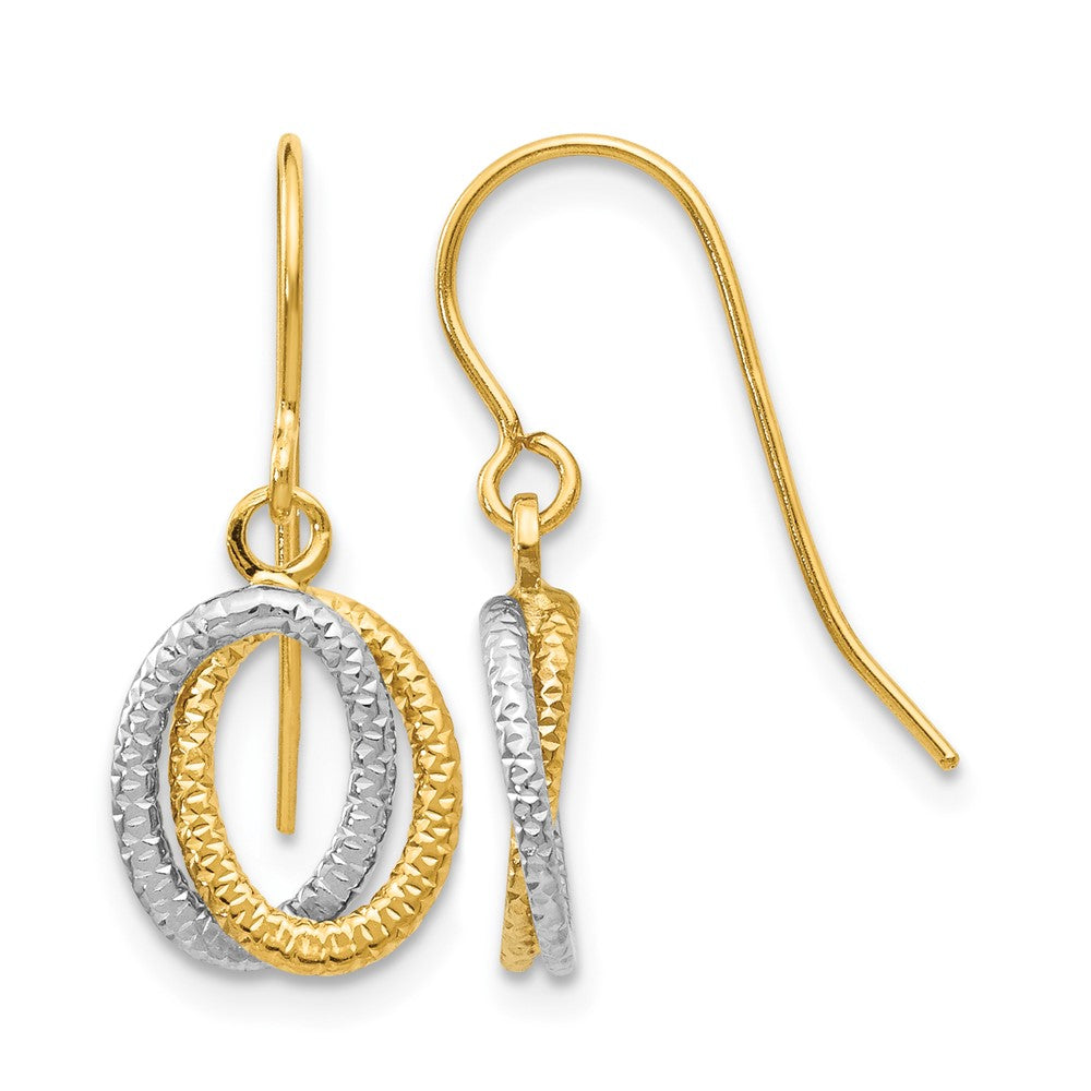 14k Two-tone Textured Intertwined Ovals Dangle French Hook Earrings