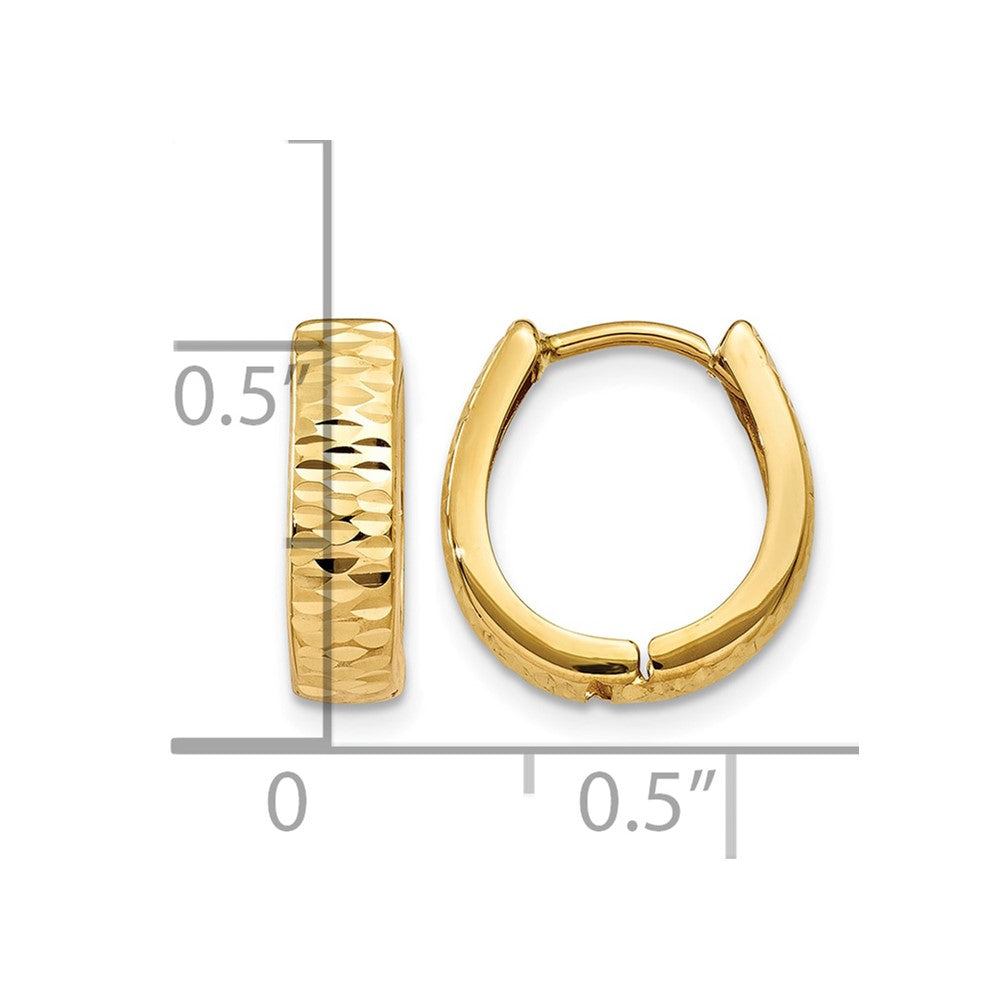 14K Gold Textured and Polished Hinged Hoop Earrings