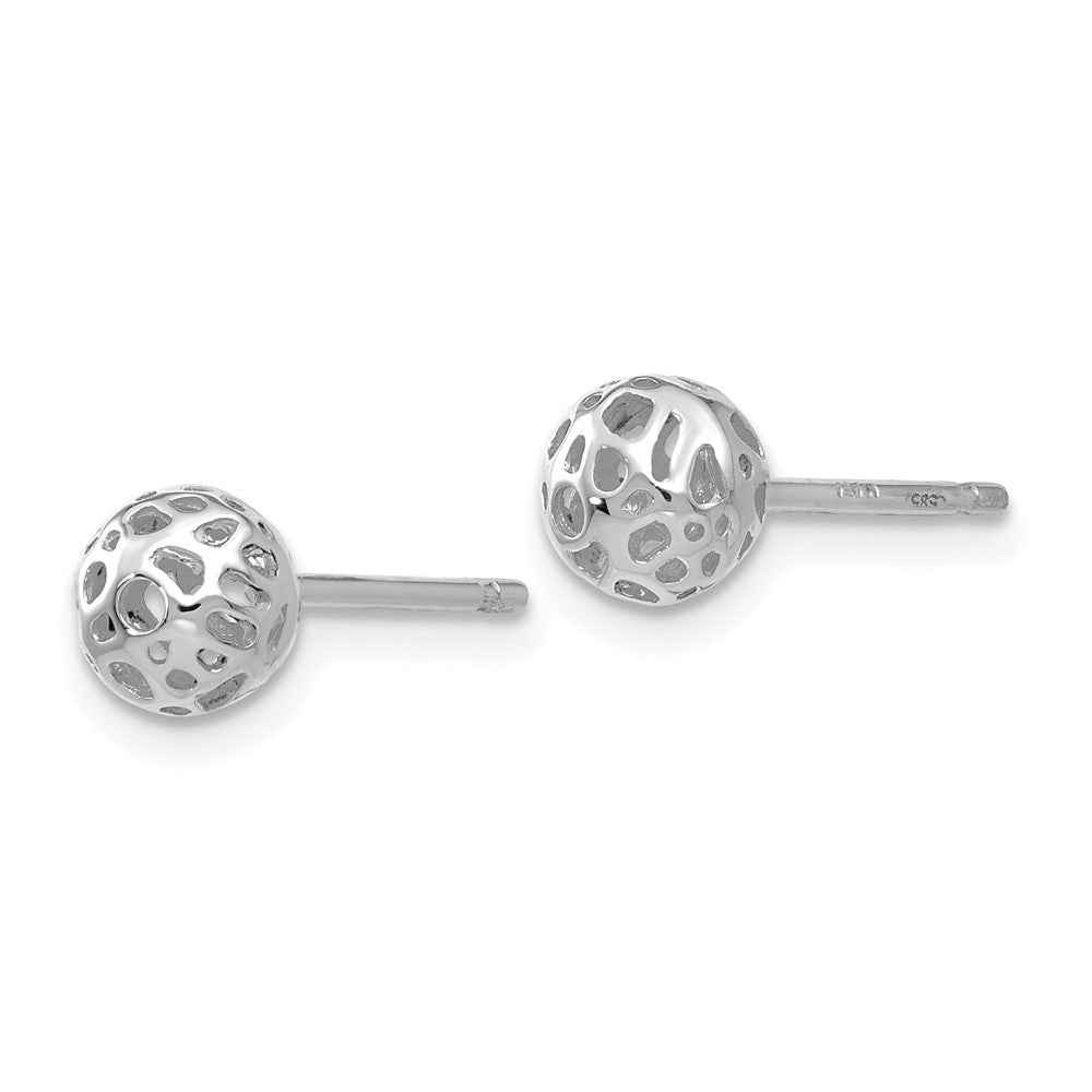 14K White Gold 5.5mm Fancy Pierced Ball Post Earrings