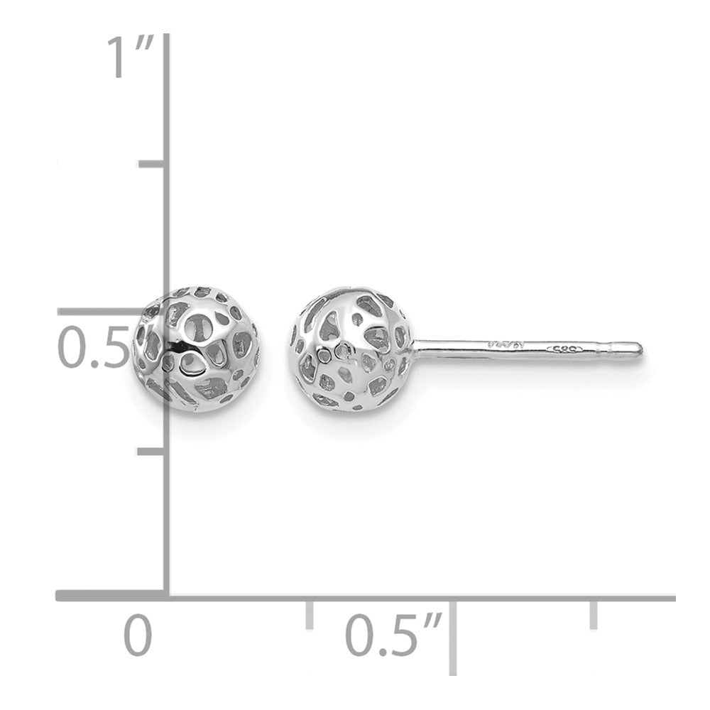 14K White Gold 5.5mm Fancy Pierced Ball Post Earrings