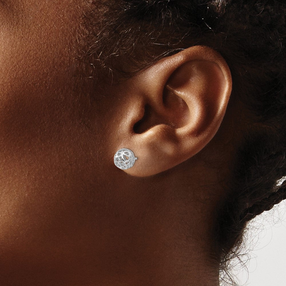 14K White Gold 7.5mm Fancy Pierced Ball Post Earrings