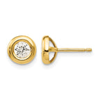 14k Polished 7mm Circle Bezel with CZ Post Earrings