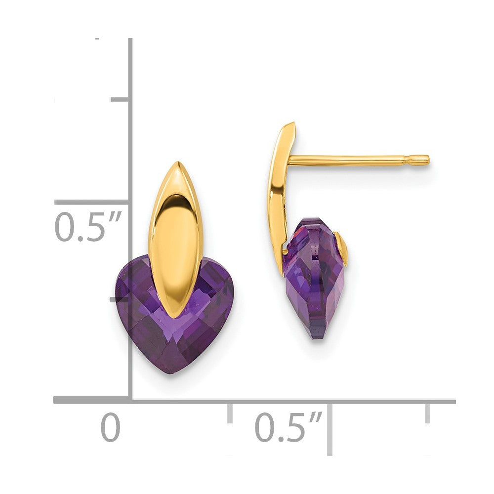 14ky Polished Purple CZ Heart Post Earrings