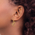 14K Fancy Scrolled Heart Dangle French Hook Earrings