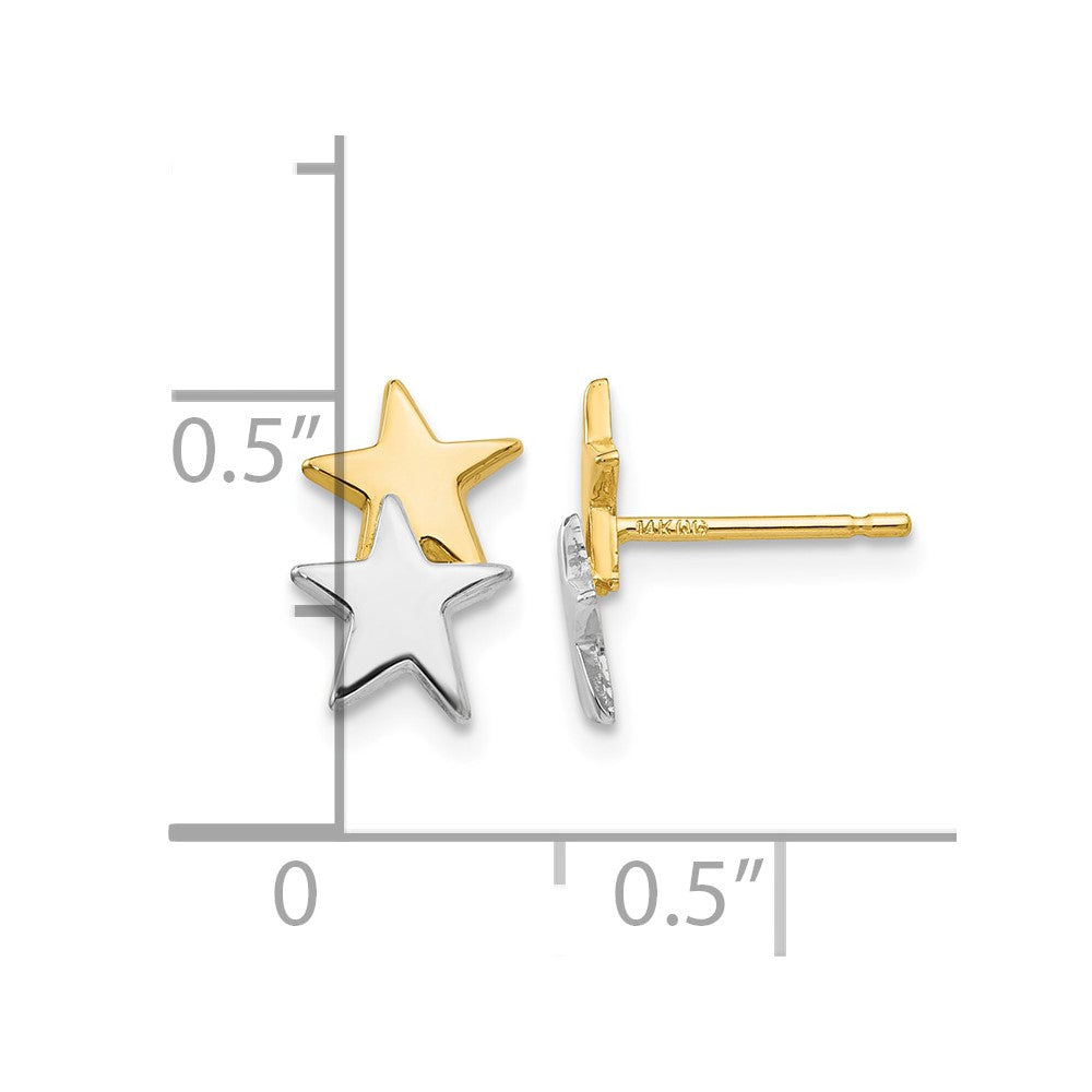 14k and White Rhodium Polished Two Stars Post Earrings