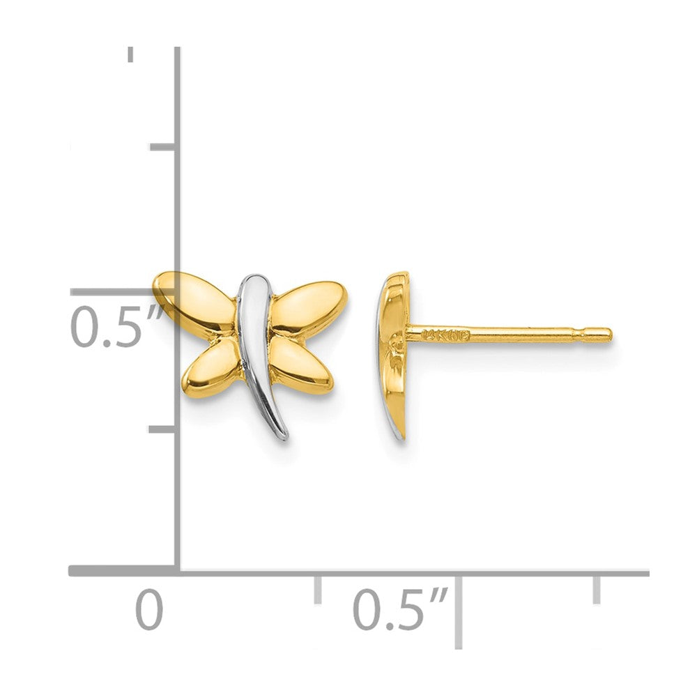 14k with White Rhodium Polished Dragonfly Post Earrings