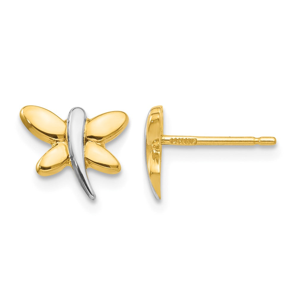 14k with White Rhodium Polished Dragonfly Post Earrings