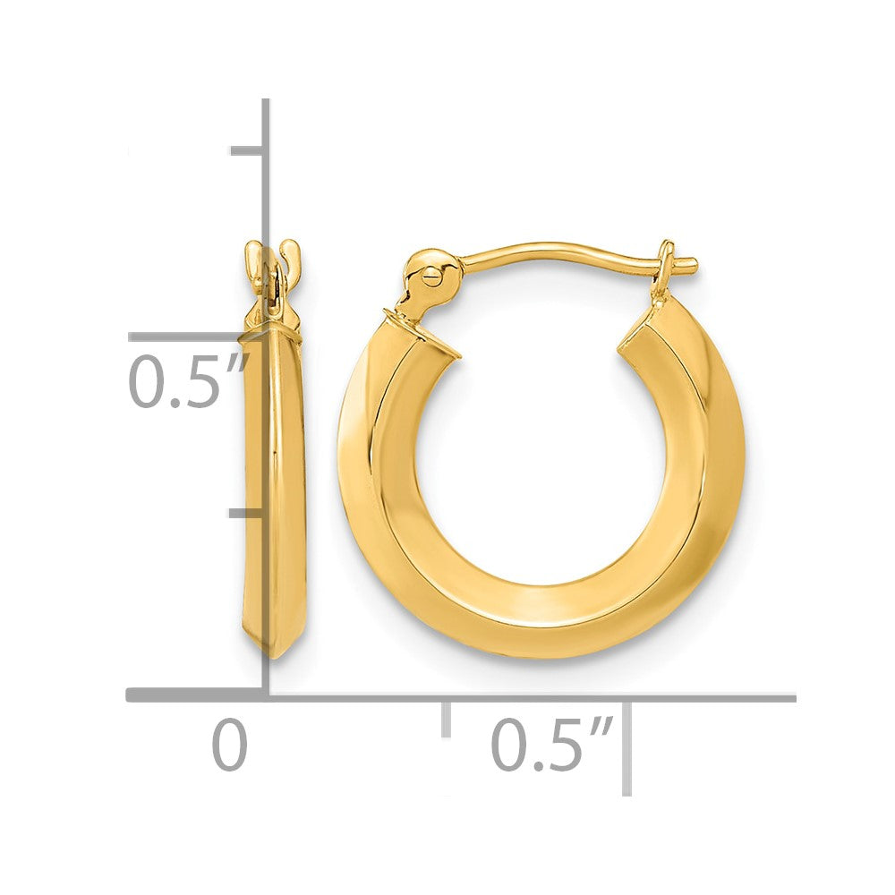 14k 2x15mm Polished Knife-Edge Tube Hoop Earrings