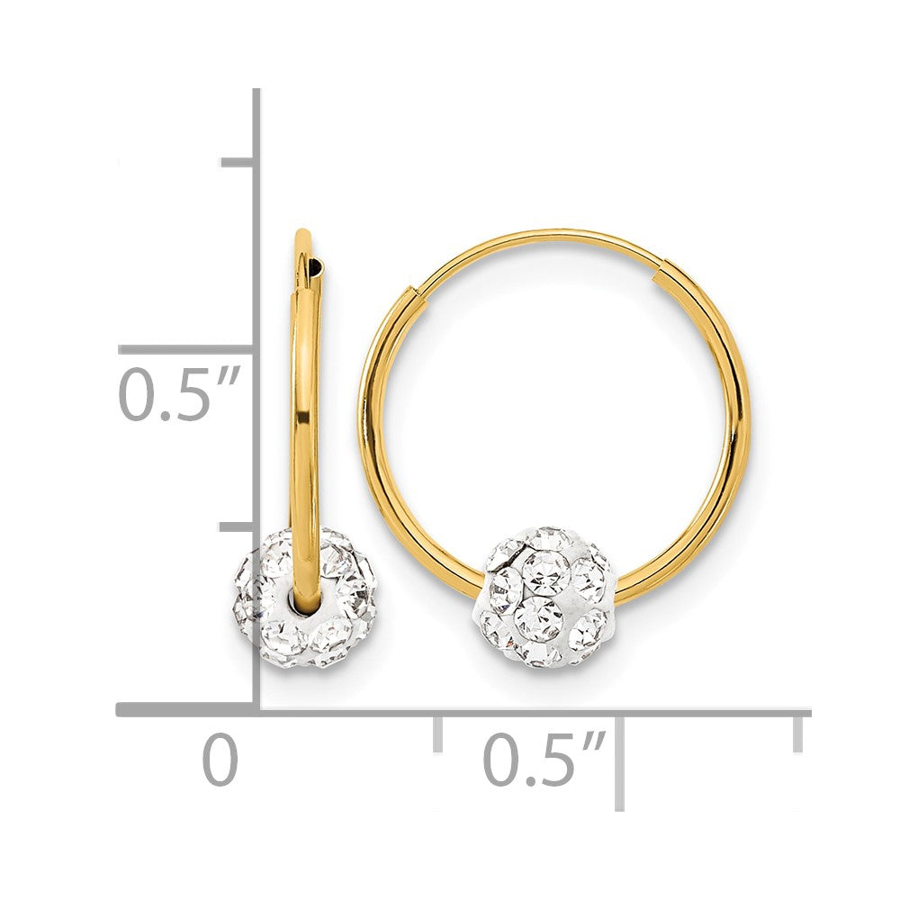 14k Polished Crystal and Resin Bead Endless Hoops