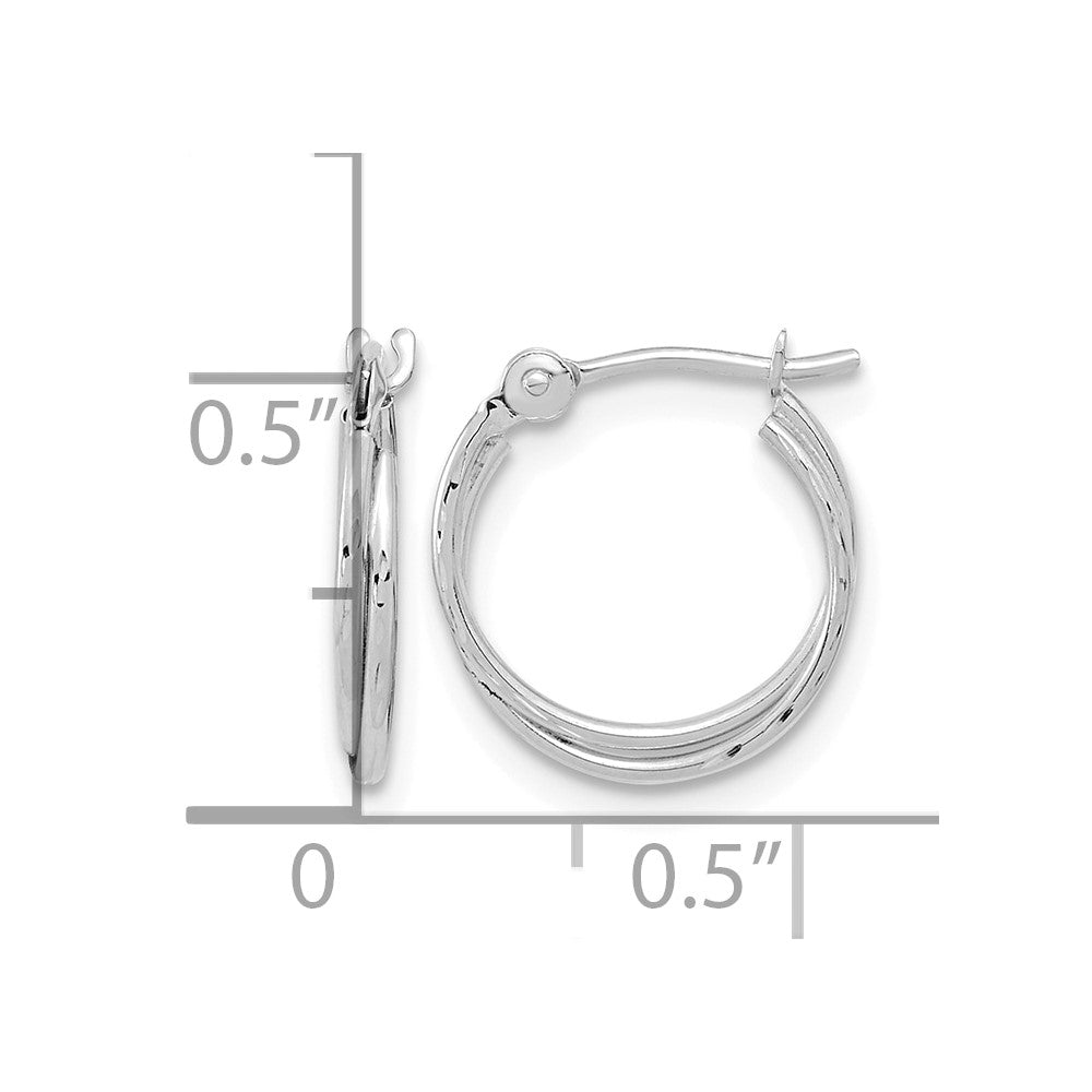 14k White Gold Polished Diamond Cut Double Hoops