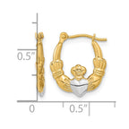 14k w/White Rhodium Polished Claddagh Hoops
