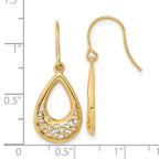 14k Polished Filigree Teardrop Dangle French Hook Earrings