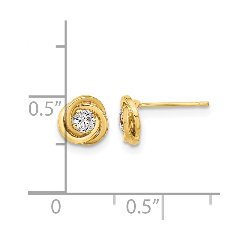 14k 6.5mm Polished CZ Love Knot Post Earrings