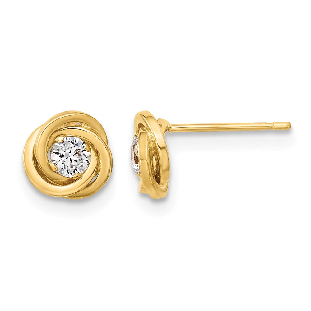 14k 6.5mm Polished CZ Love Knot Post Earrings