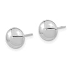 14k White Gold 8mm Polished Puffed Round Button Post Earrings