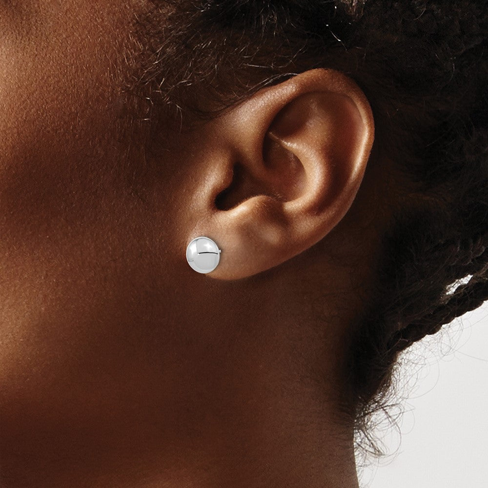 14k White Gold 8mm Polished Puffed Round Button Post Earrings