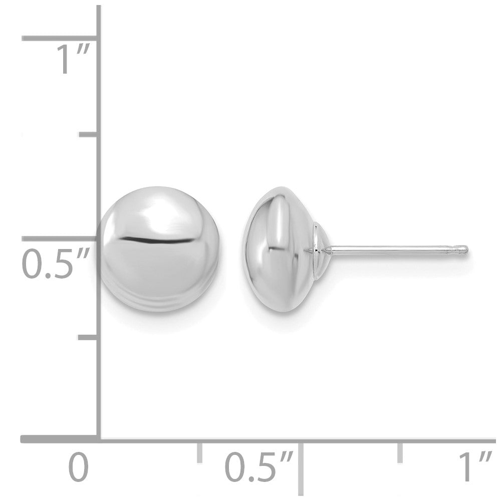 14k White Gold 8mm Polished Puffed Round Button Post Earrings