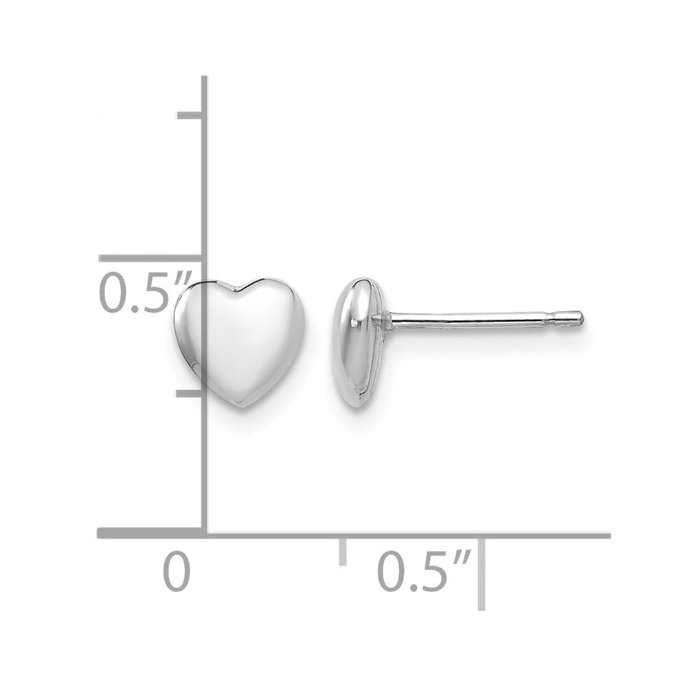 14k White Gold 6mm Heart Post Stud Earrings