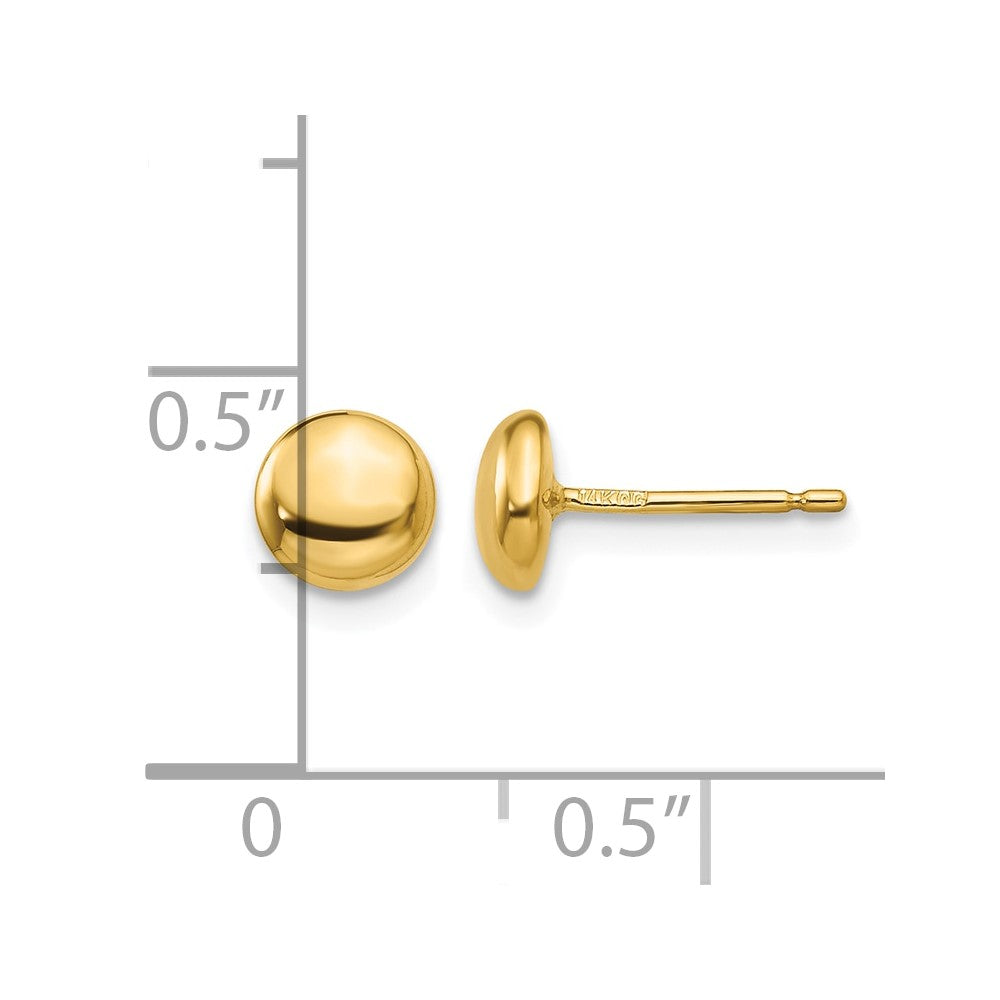 14k 6mm Polished Puffed Round Button Post Earrings